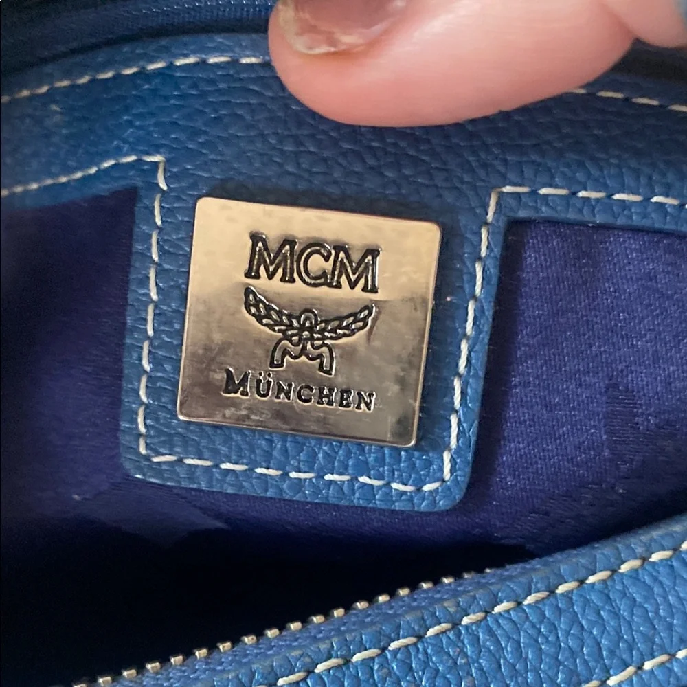 MCM Blue Satchel with Gold Accents with Card of Authenticity Boston style